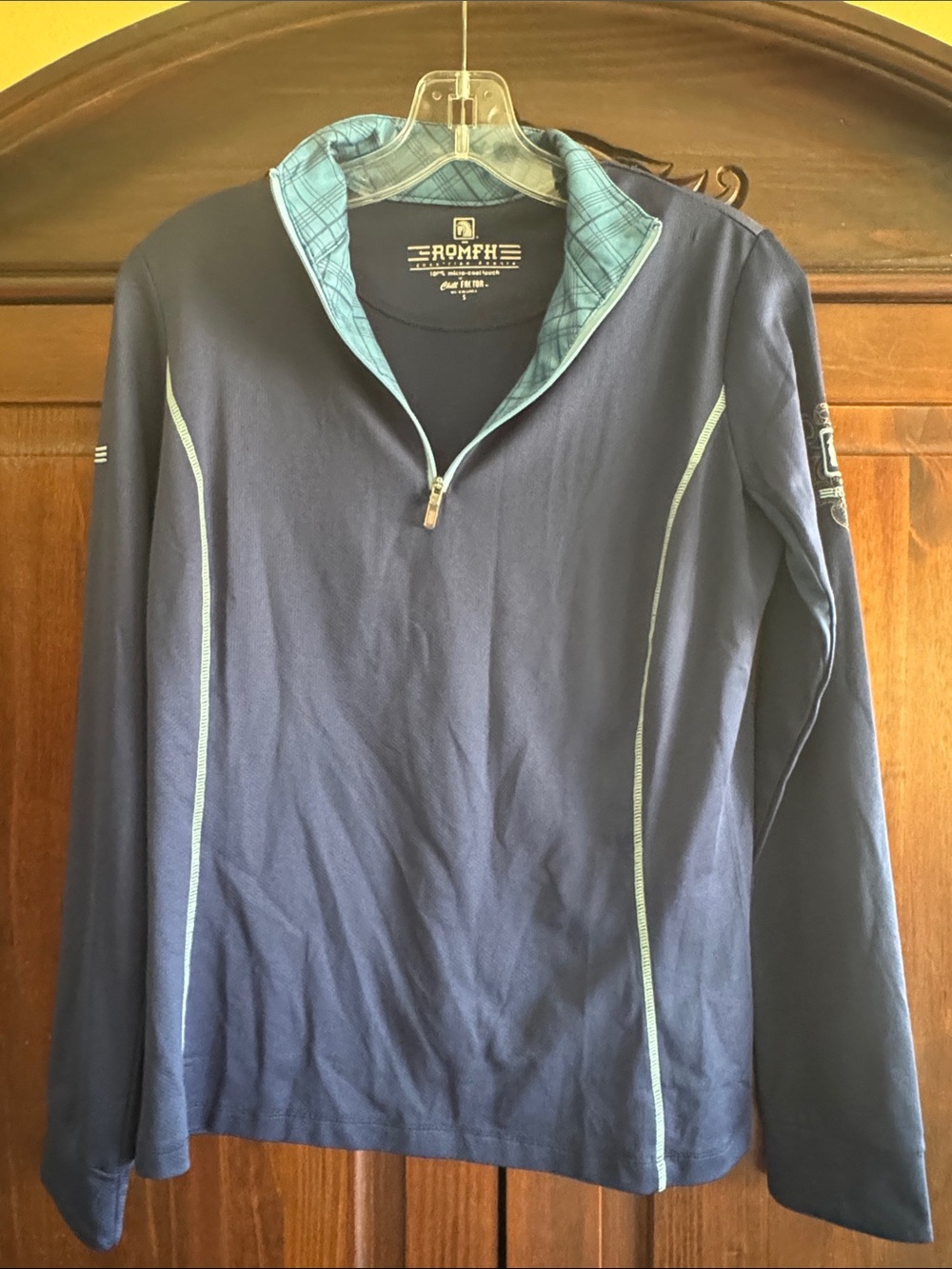 Romfh Women’s Blue Quarter-Zip Riding Top with Light Blue Trim